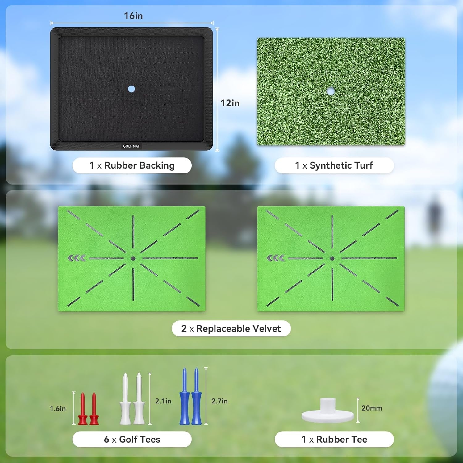 Golf Hitting Mat, Golf Practice Mat Outdoor Indoor for Training Chipping Show Swing Path, Golf Impact Turf Mat with Rubber Backing,Golf Accessories for Men,Gifts for Men/Dad/Husband
