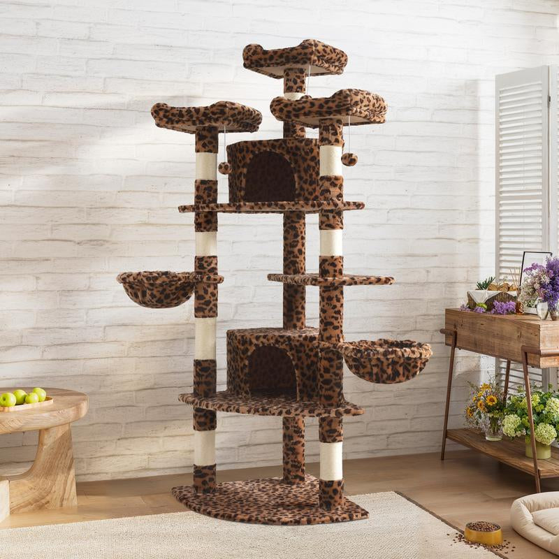 SHA CERLIN 73-Inch Fan-Shaped Corner Cat Tree for Indoor Cats -Save Space with Multi-Level Perches, Condo, Sisal Scratching Posts (Blue/Gray/Beige/Pink/Leopard/White&Black Spot）#Tiktokshopfalldealsforyou#Christmasgifts #Winterfashion