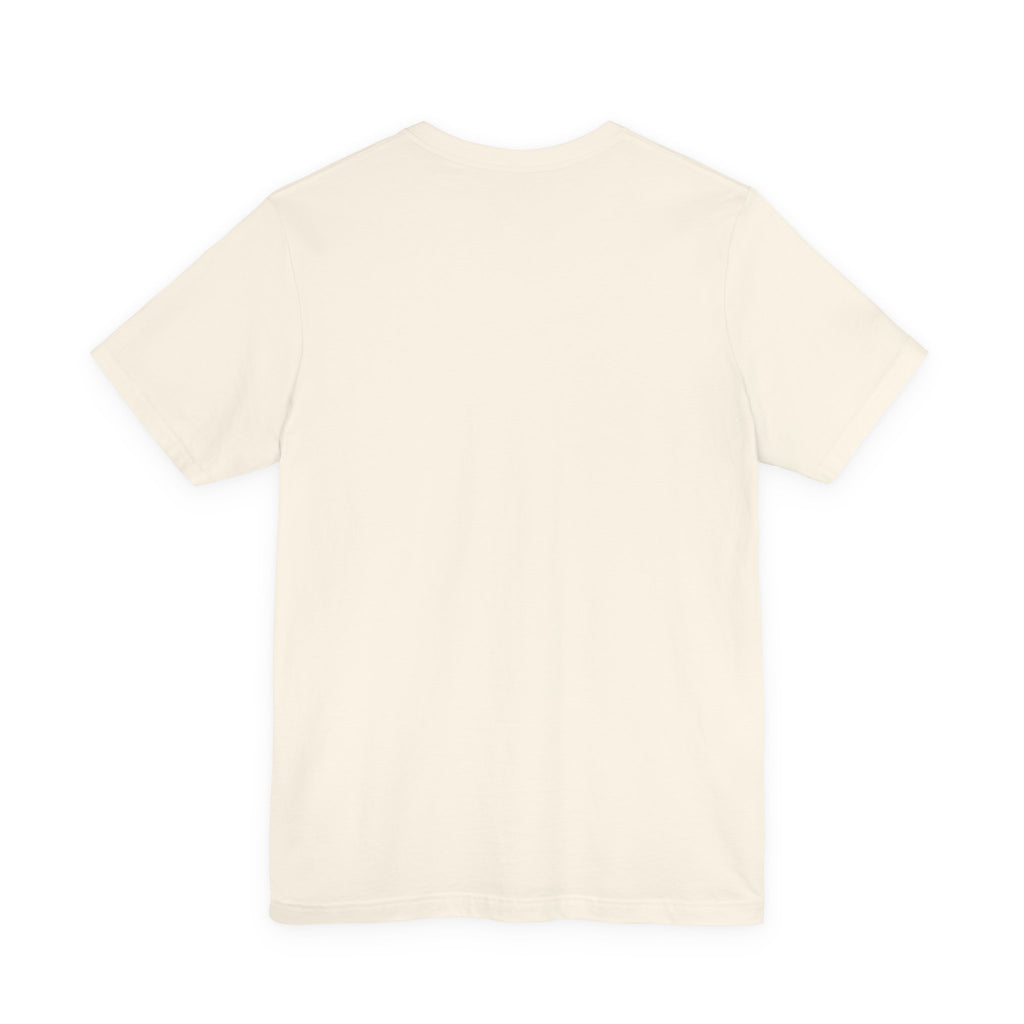 Back view of a plain natural cream t-shirt on a white background