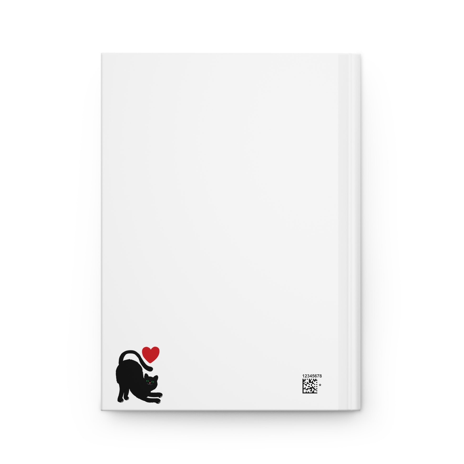White notepad with a black cat and red heart design on a white background