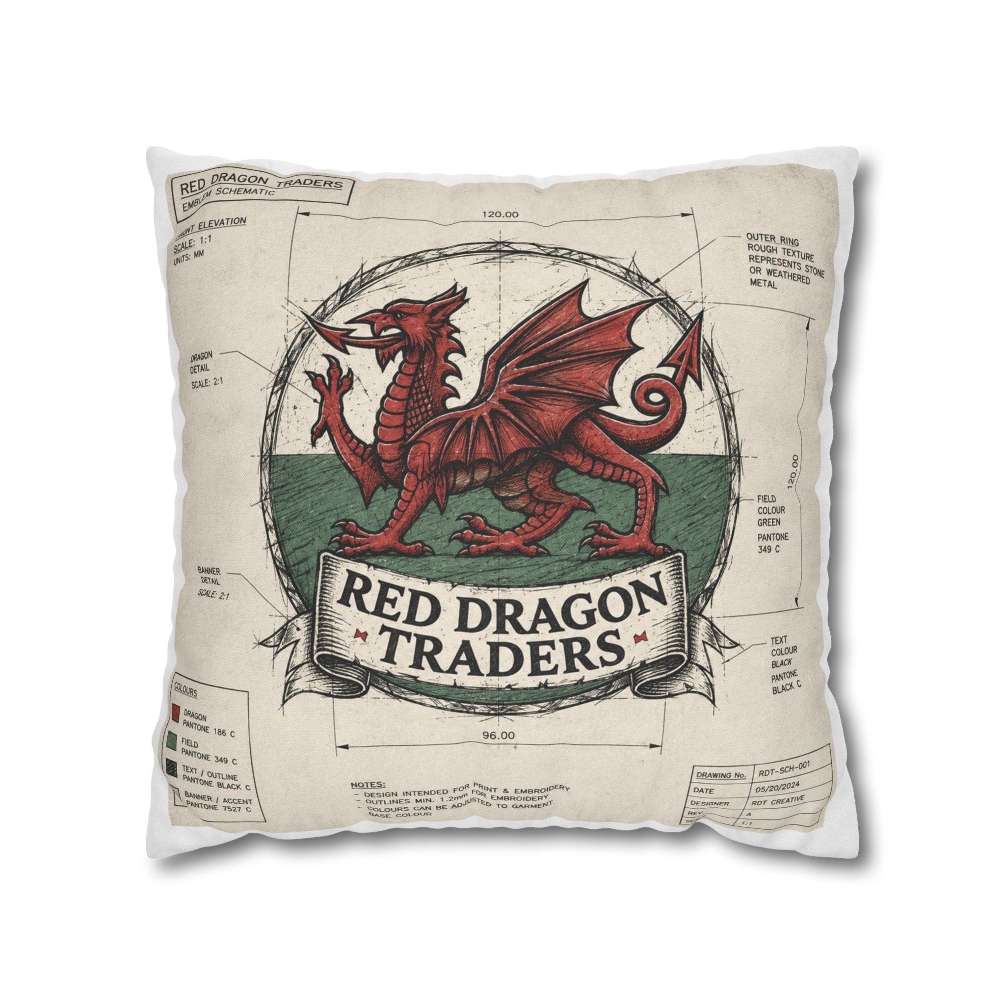 Vintage Welsh dragon crest decorative pillow cover