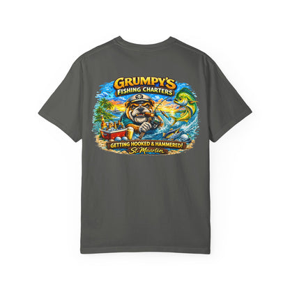 Grumpy's Fishing Charters T-Shirt — "Getting Hooked & Hammered" Graphic Tee