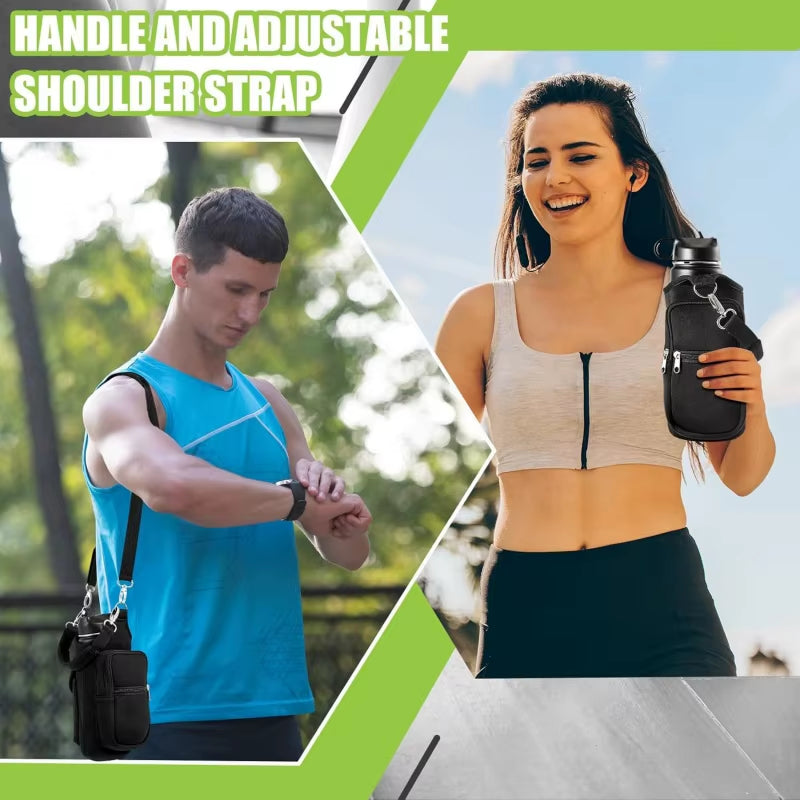 Magnetic Water Bottle Carrier with Phone Pocket & Shoulder Strap - 6 Built-In Magnets for Ultimate Convenience