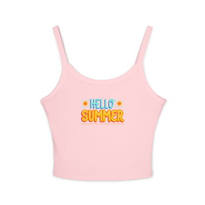 Pink tank top with 'Hello Summer' text on a white background
