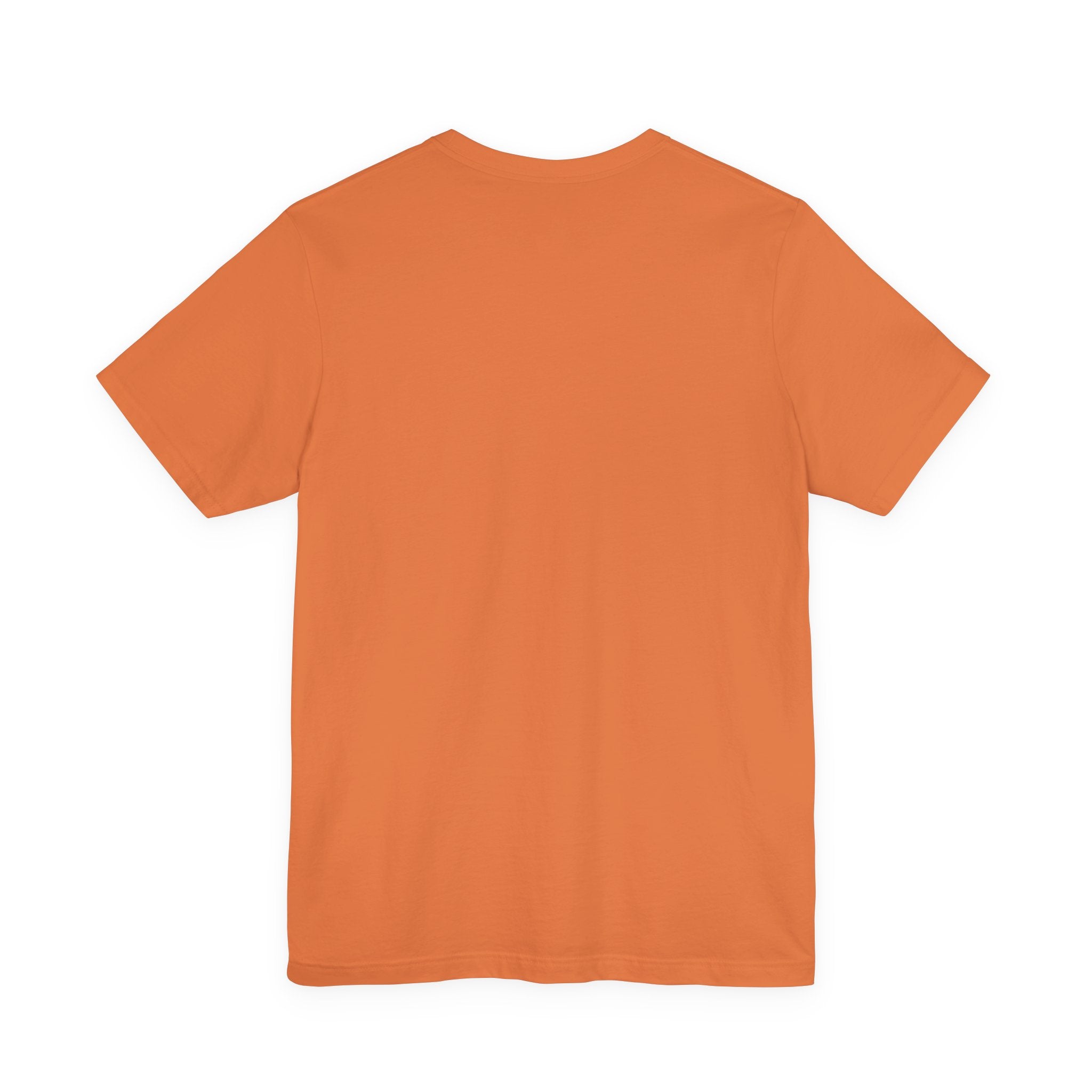 Back view of a plain orange t-shirt on a white background