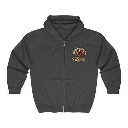 Red Dragon Traders Zip Hoodie — Vintage Fantasy Logo Hooded Sweatshirt