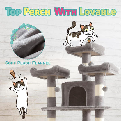 SHA CERLIN 73-Inch Fan-Shaped Corner Cat Tree for Indoor Cats -Save Space with Multi-Level Perches, Condo, Sisal Scratching Posts (Blue/Gray/Beige/Pink/Leopard/White&Black Spot）#Tiktokshopfalldealsforyou#Christmasgifts #Winterfashion