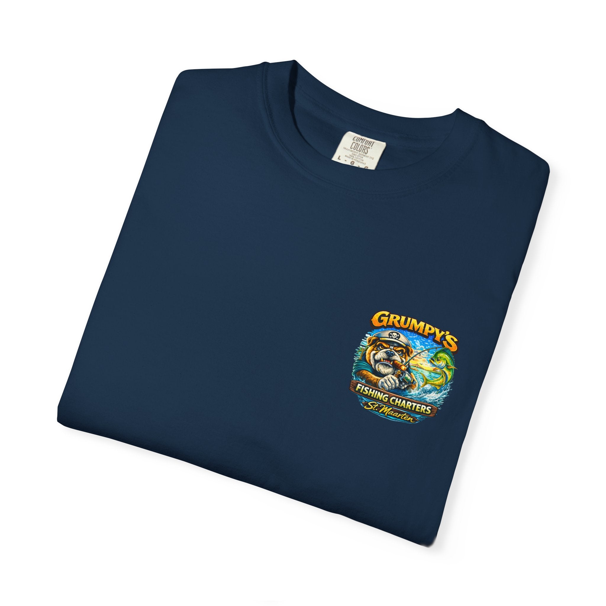 Black Grumpy's Fishing Charters Tee – "Hooked & Hammered", t-shirt product image 21, size XL.
