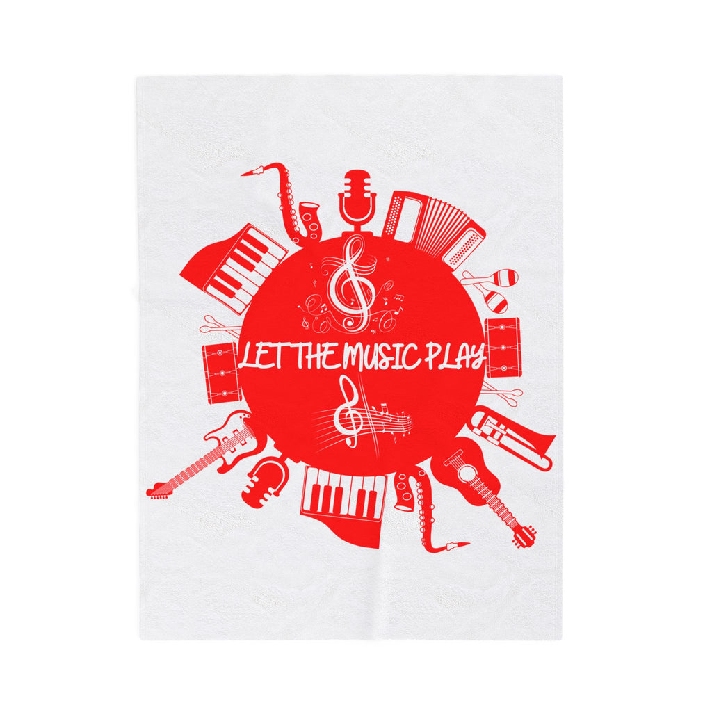 Instrument blanket with bold red let the music play graphic