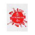 Instrument blanket with bold red let the music play graphic