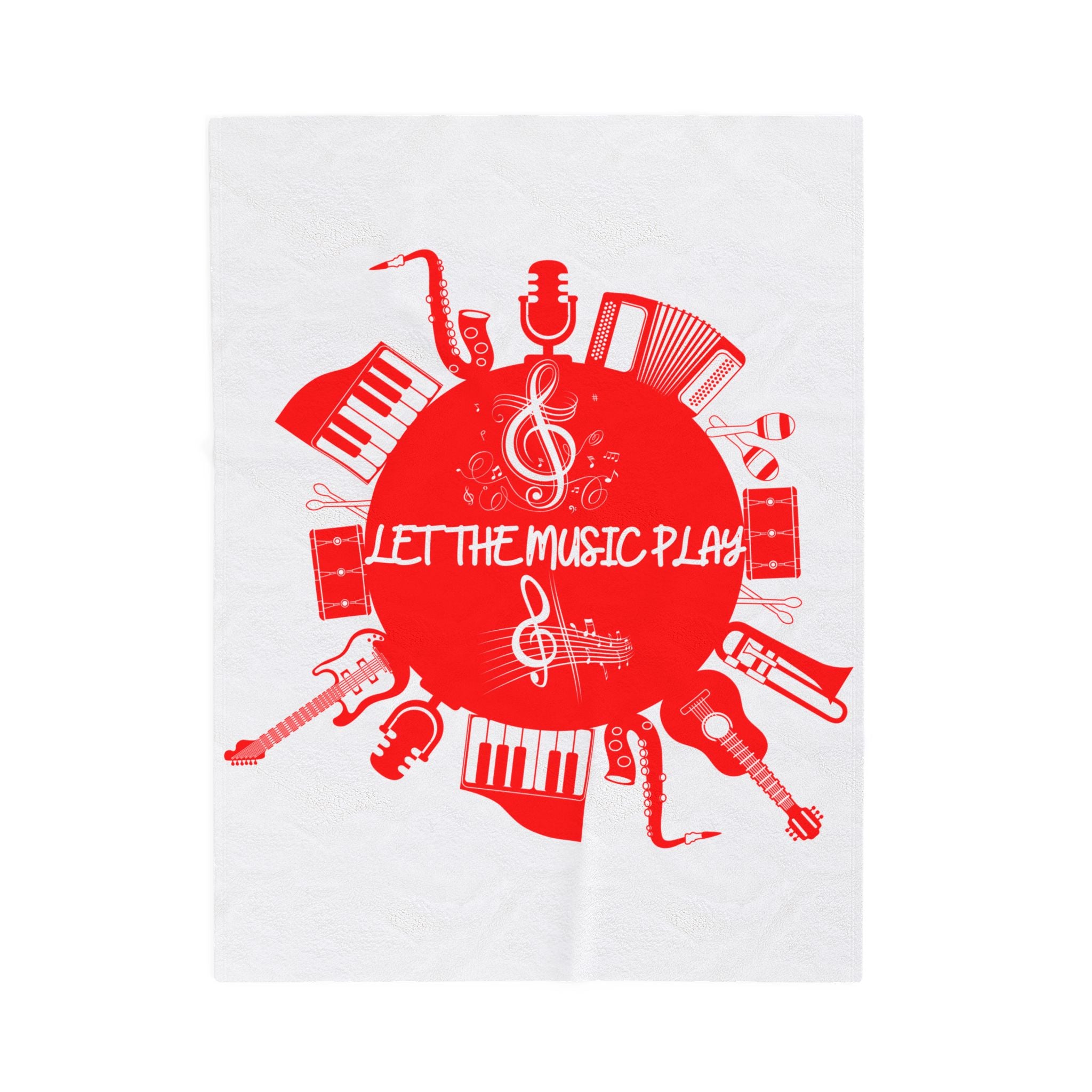 Instrument blanket with bold red let the music play graphic