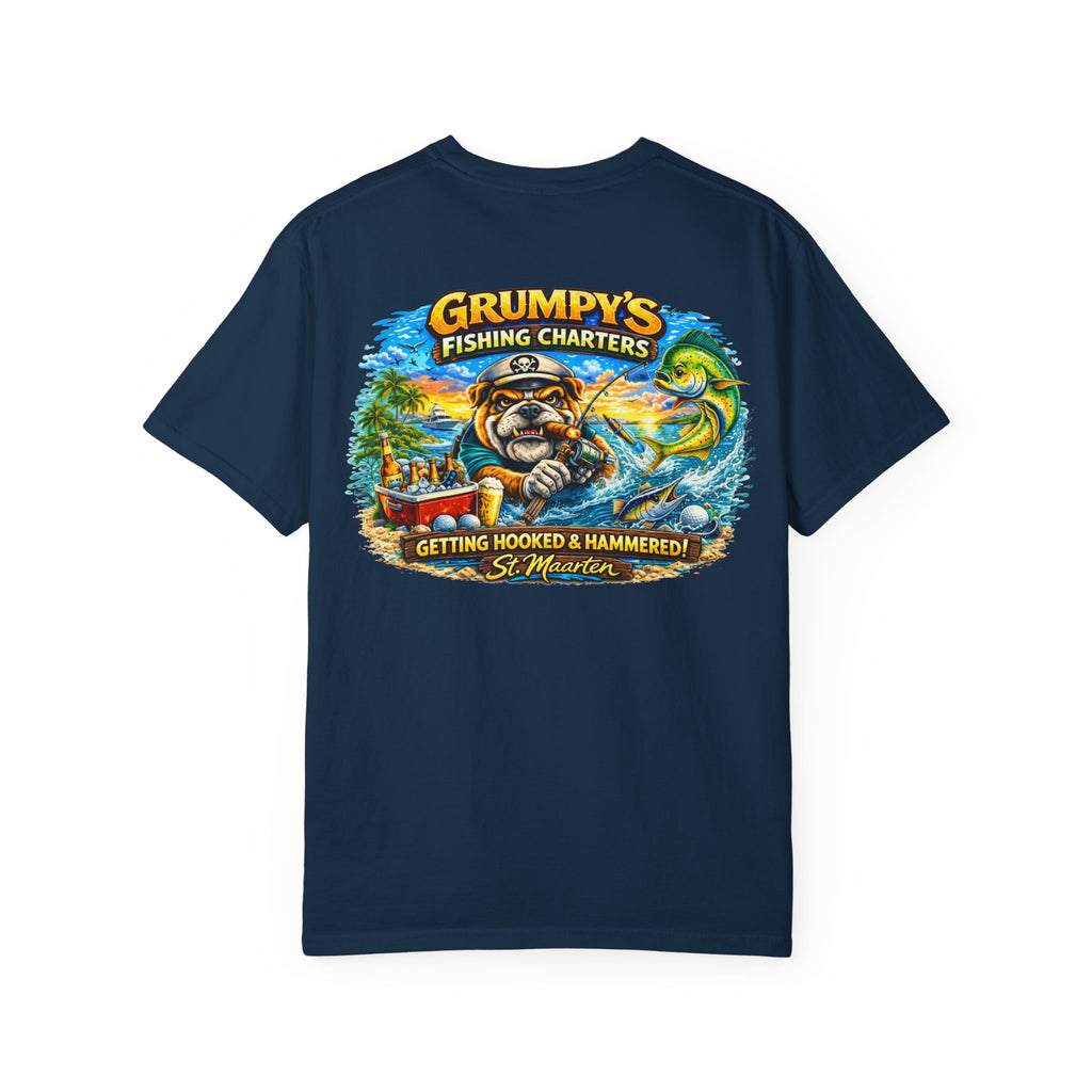 True Navy Grumpy's Fishing Charters Tee – "Hooked & Hammered", t-shirt product image 20, size L.