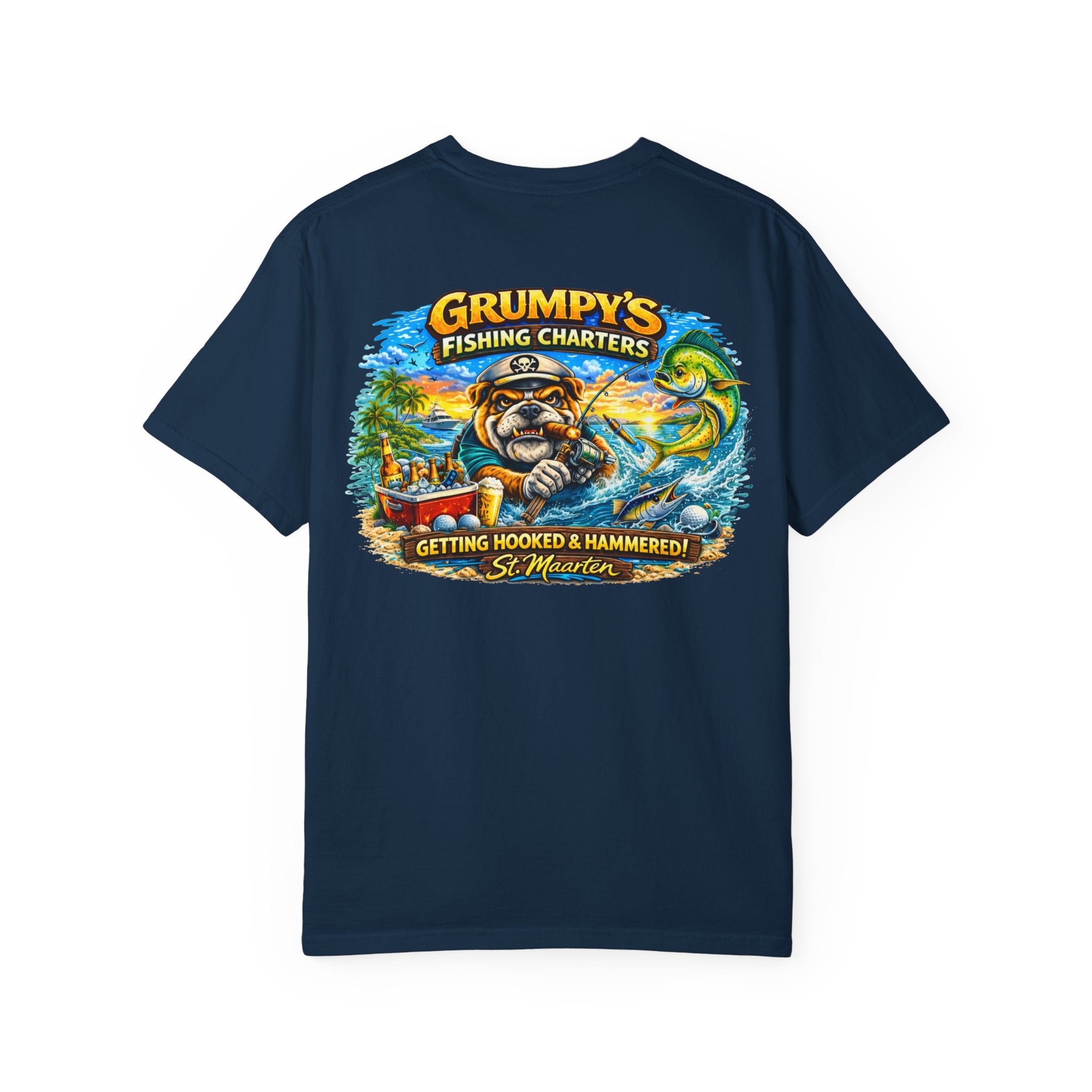 True Navy Grumpy's Fishing Charters Tee – "Hooked & Hammered", t-shirt product image 20, size L.