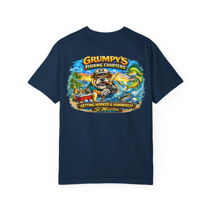 Grumpy's Fishing Charters T-Shirt — "Getting Hooked & Hammered" Graphic Tee