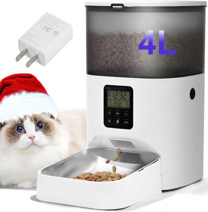 Feline Fine Dining: The 4L Cat Chow Chomper with a 10-Second Meow Message and Meal Madness for 8 Times a Day!