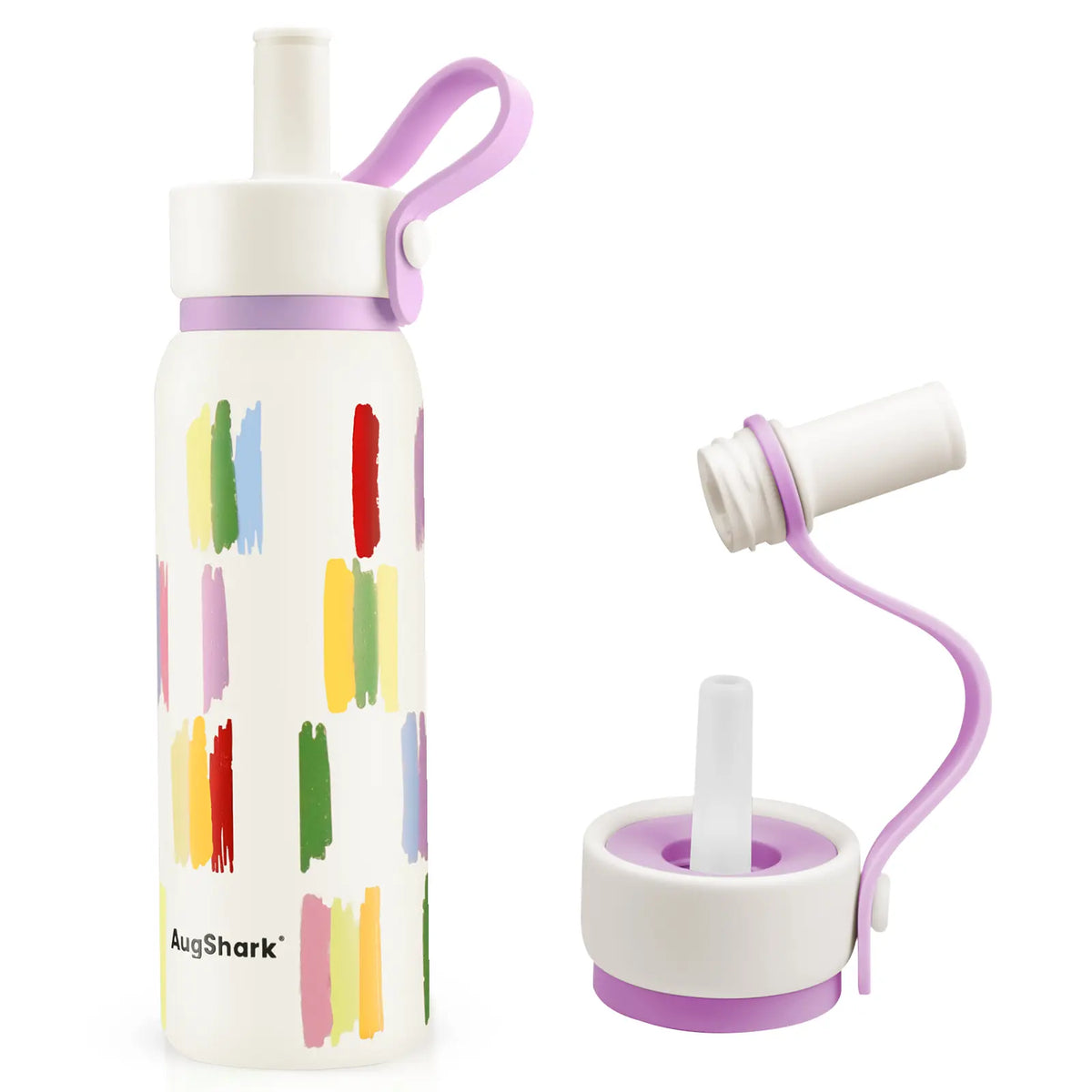 Augshark 24 oz Insulated Water Bottle - Durable 316 Stainless Steel, Leak-Proof with Handle & Flip Straw