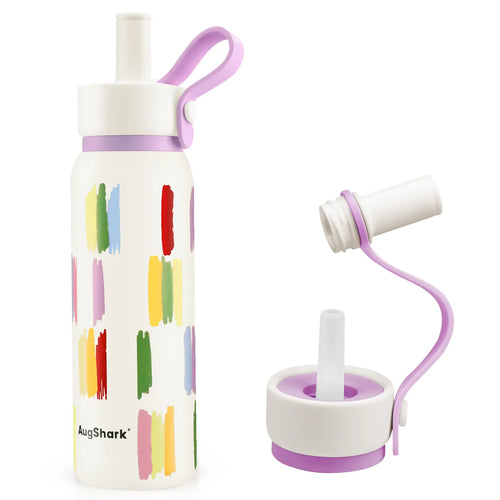 Augshark 24 oz Insulated Water Bottle - Durable 316 Stainless Steel, Leak-Proof with Handle & Flip Straw