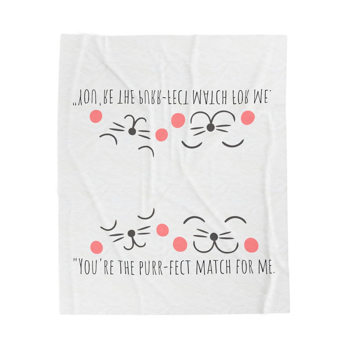 Plush Blanket — "You're the Purr-fect Match for Me" Cute Cat Face Throw, Cozy Valentine Gift