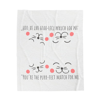 Plush Blanket — "You're the Purr-fect Match for Me" Cute Cat Face Throw, Cozy Valentine Gift