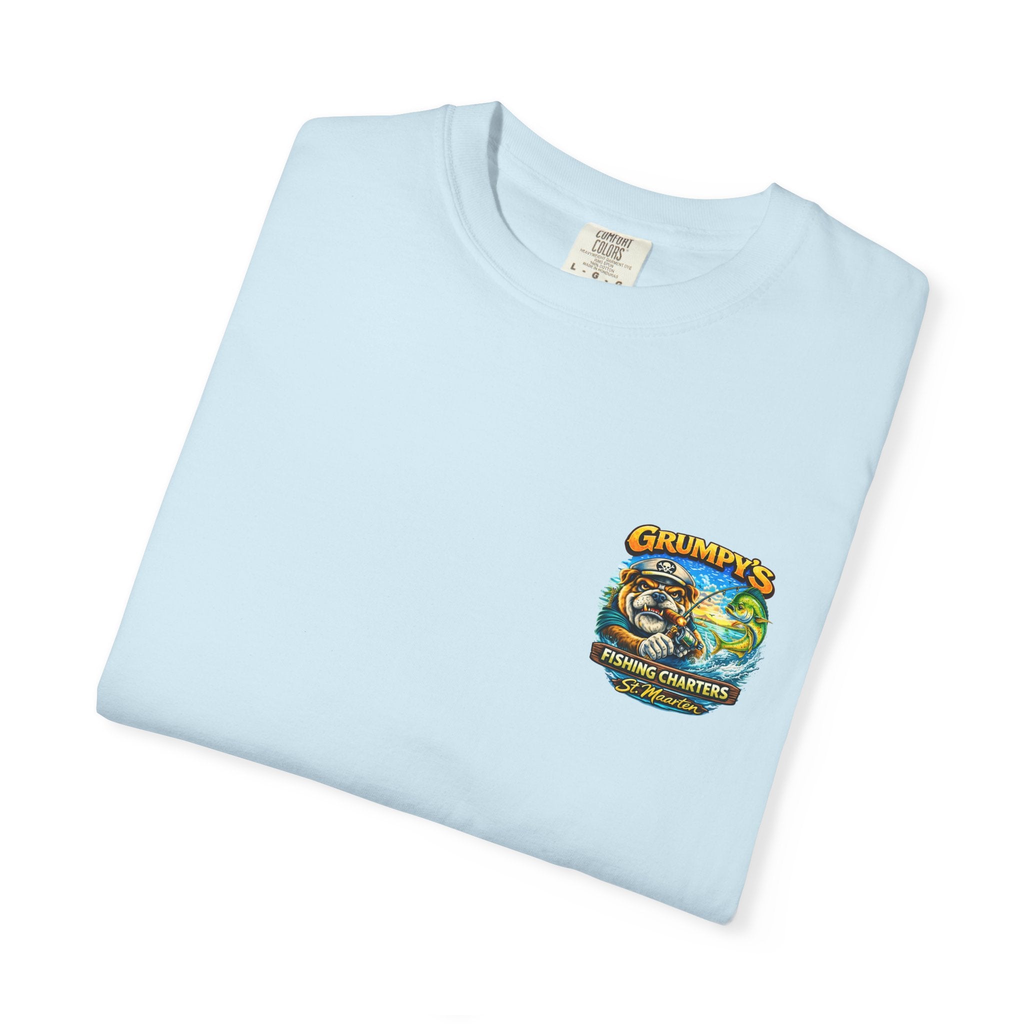 Pepper Grumpy's Fishing Charters Tee – "Hooked & Hammered", t-shirt product image 19, size L.