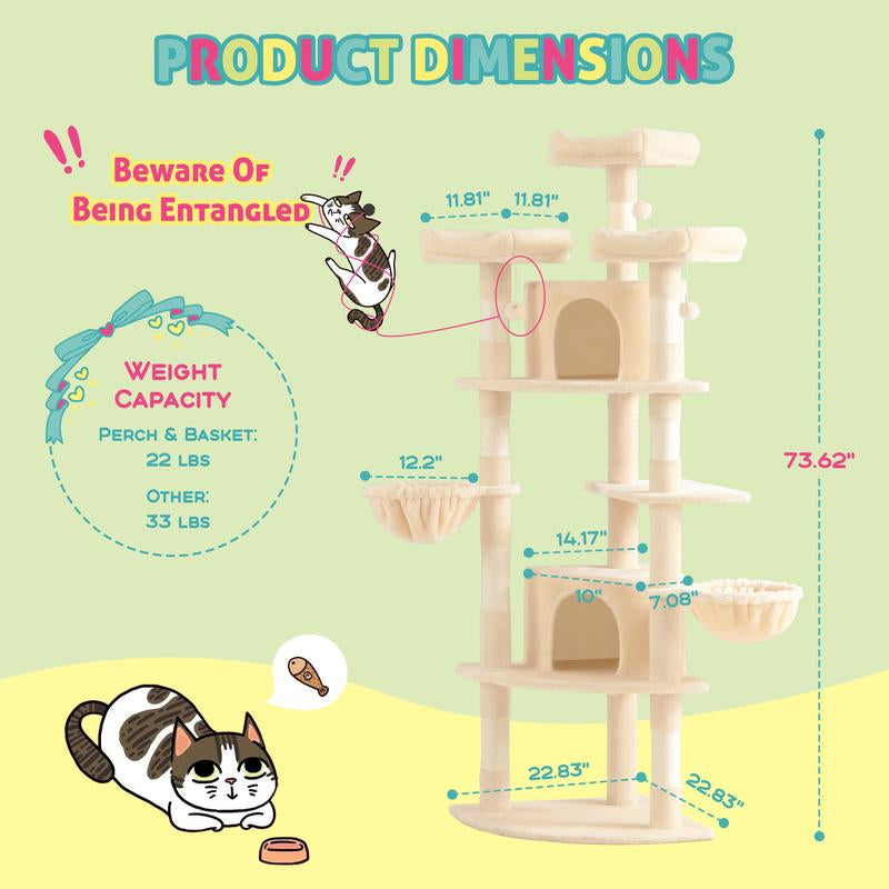 SHA CERLIN 73-Inch Fan-Shaped Corner Cat Tree for Indoor Cats -Save Space with Multi-Level Perches, Condo, Sisal Scratching Posts (Blue/Gray/Beige/Pink/Leopard/White&Black Spot）#Tiktokshopfalldealsforyou#Christmasgifts #Winterfashion