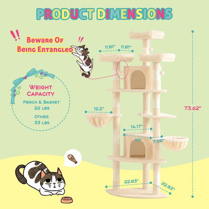 SHA CERLIN 73-Inch Fan-Shaped Corner Cat Tree for Indoor Cats -Save Space with Multi-Level Perches, Condo, Sisal Scratching Posts (Blue/Gray/Beige/Pink/Leopard/White&Black Spot）#Tiktokshopfalldealsforyou#Christmasgifts #Winterfashion