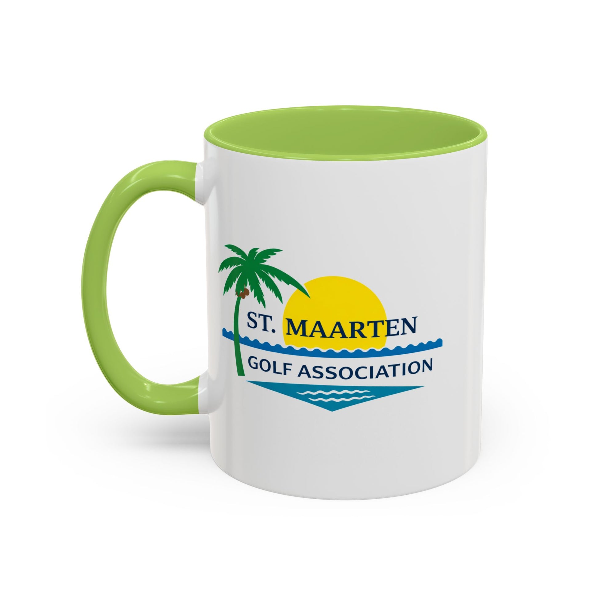 Mug with St. Maarten Golf Association logo on a white background