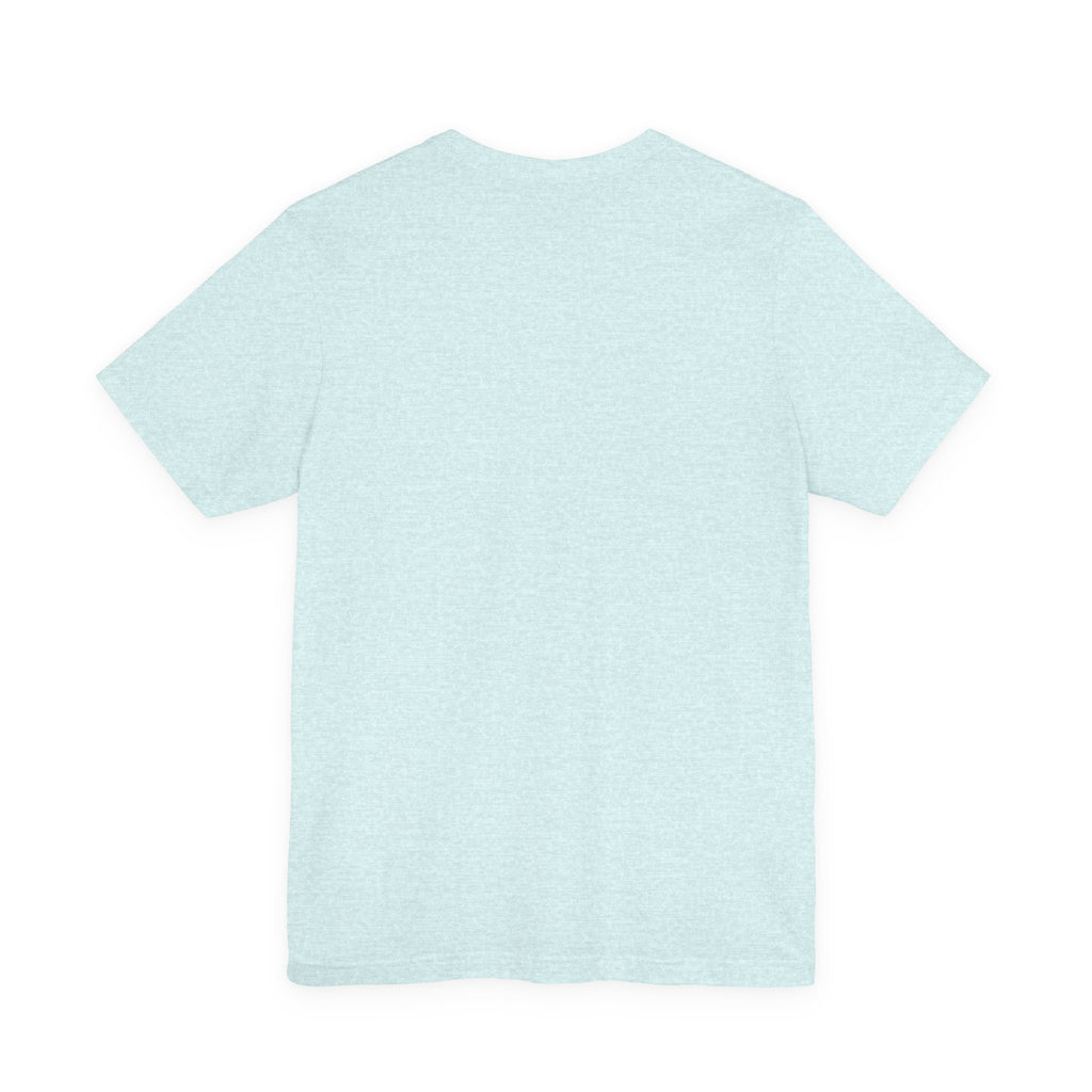 Back view of a plain ice blue heather t-shirt on a white background