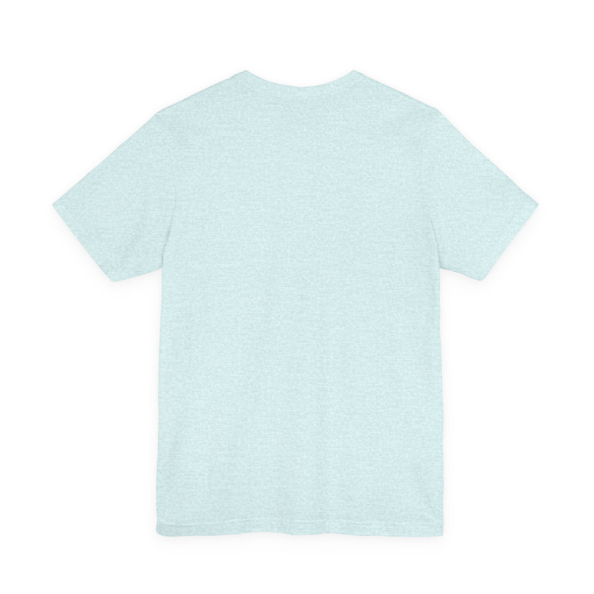Back view of a plain ice blue heather t-shirt on a white background