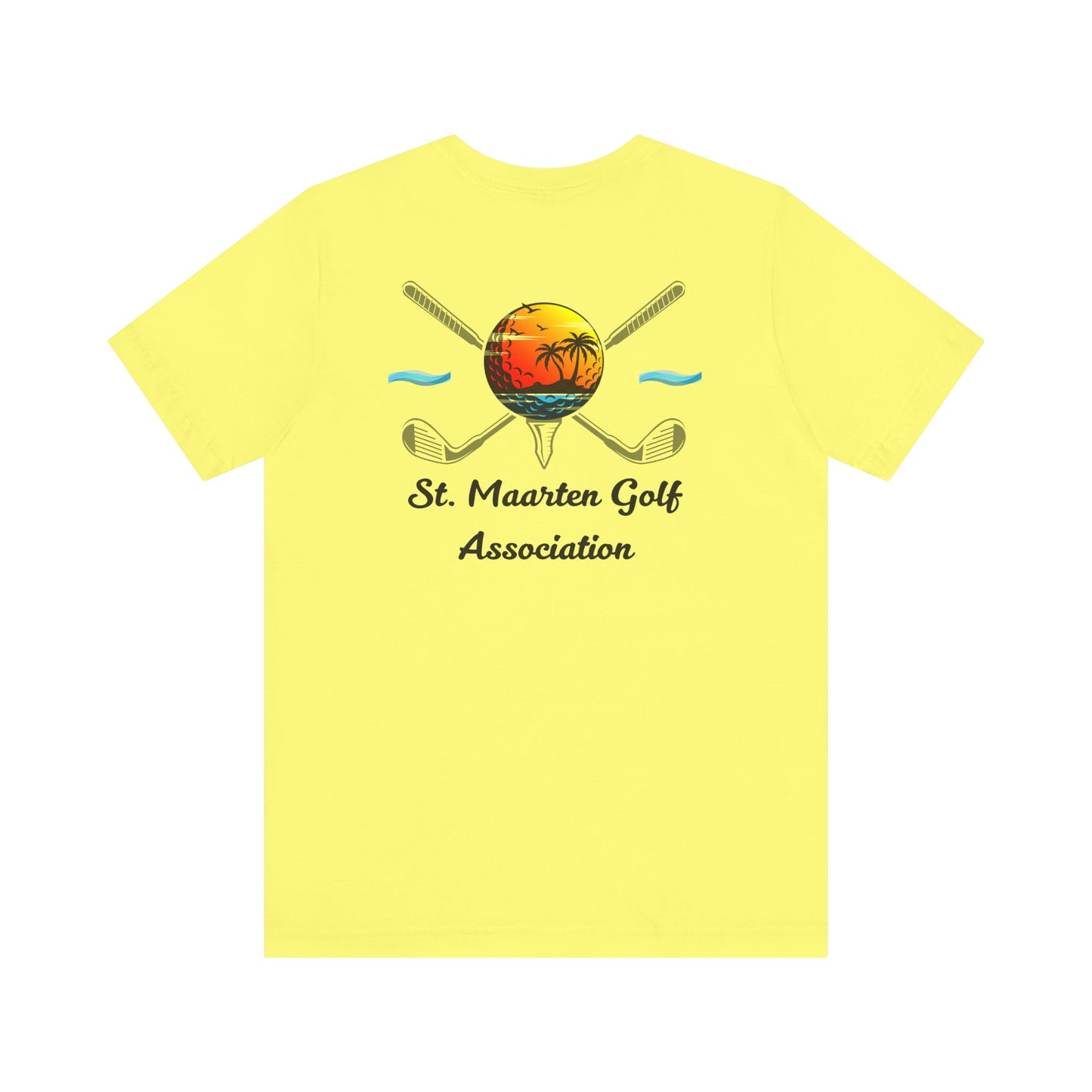 Tee Golff Trofannol Cymdeithas Golff Sint Maarten - Dyluniad Golff Retro Machlud Ynys