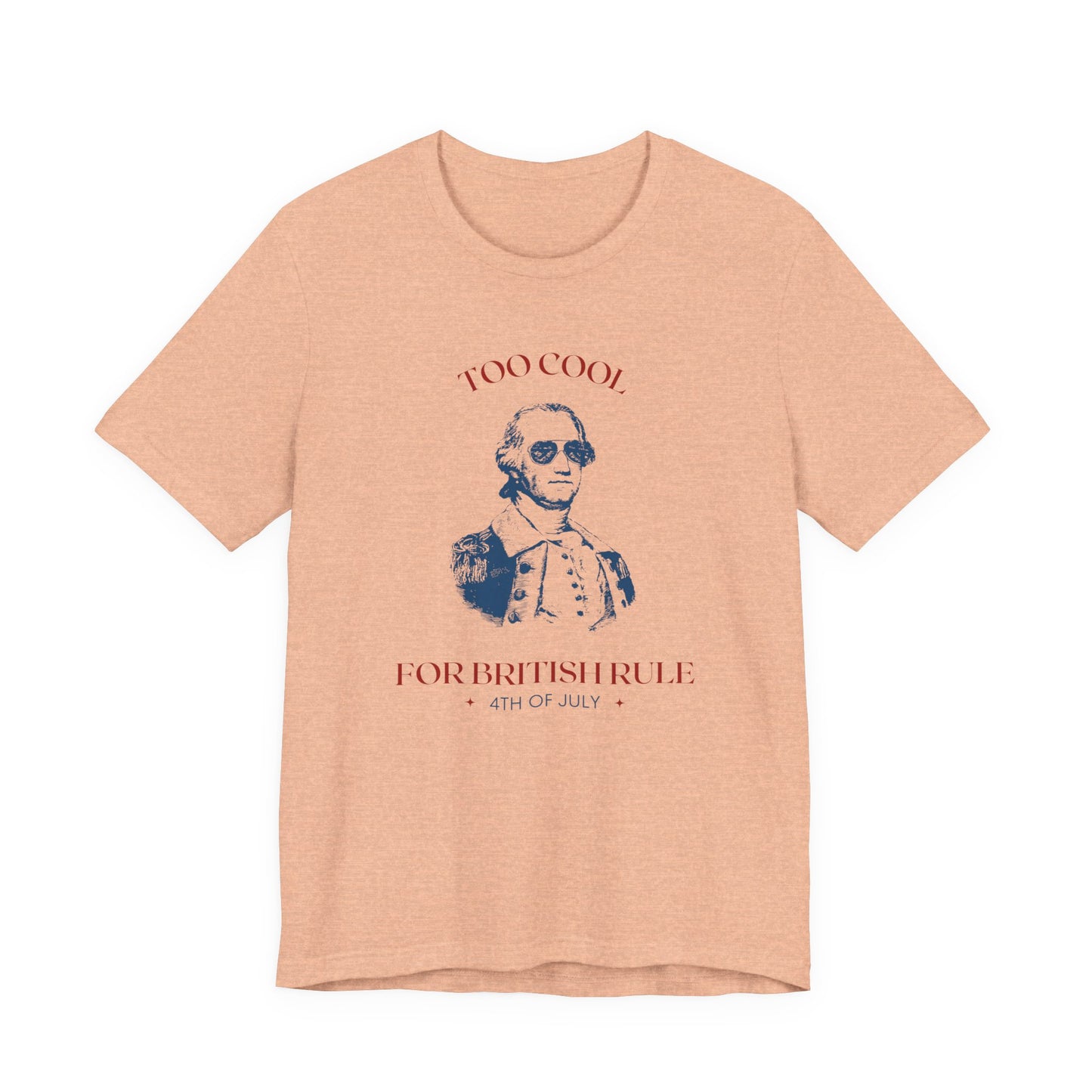 Peach t-shirt with a graphic of a historical figure and text on a white background