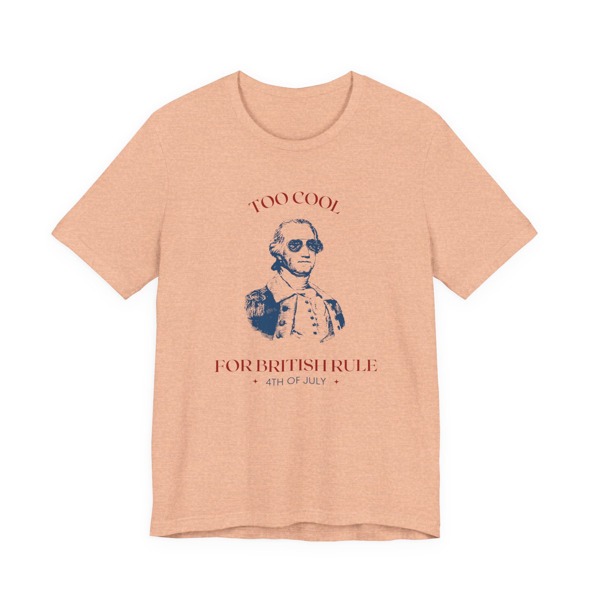 Peach t-shirt with a graphic of a historical figure and text on a white background