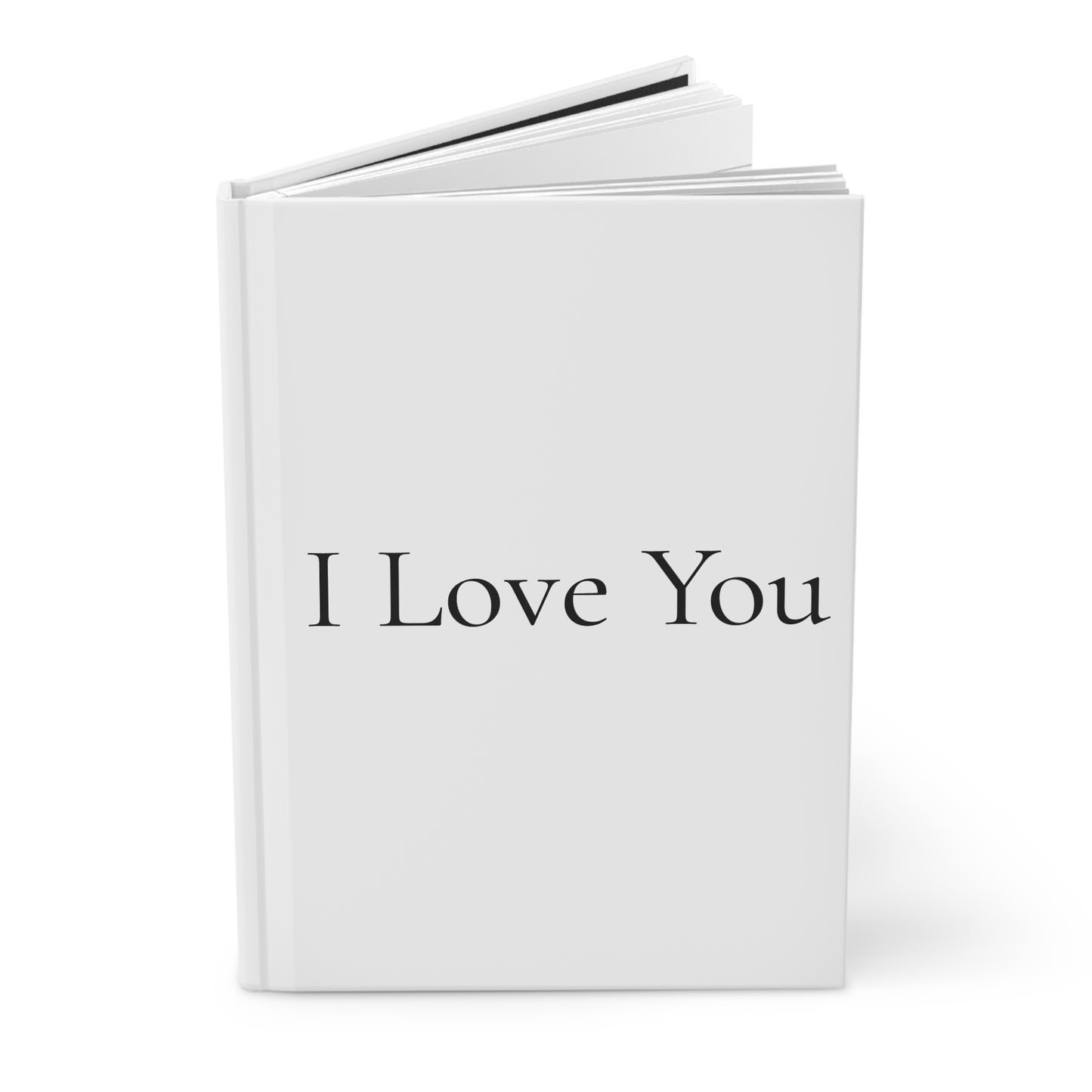 Journal with 'I Love You' text in black letters on white background