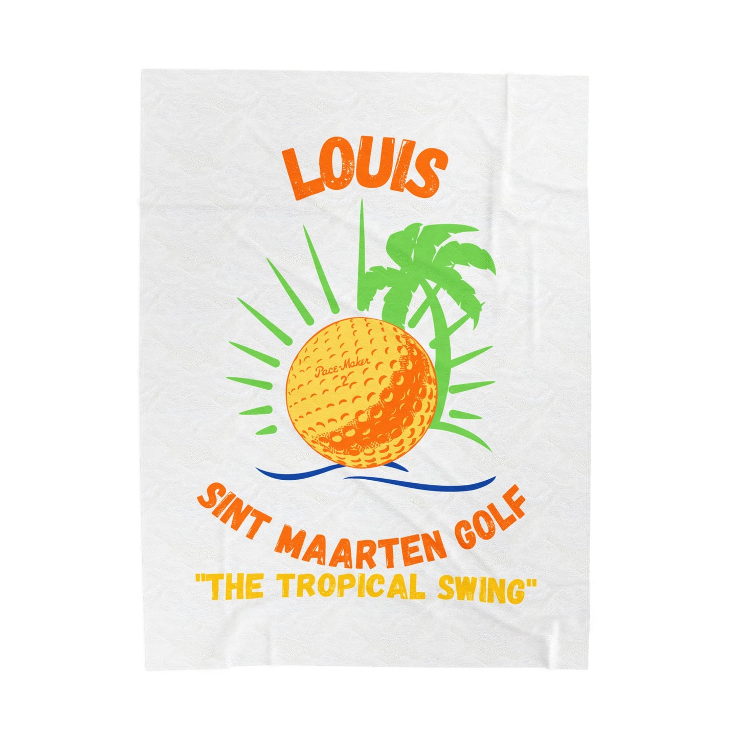 Tropical swing blanket with palm tree and orange golf ball artwork