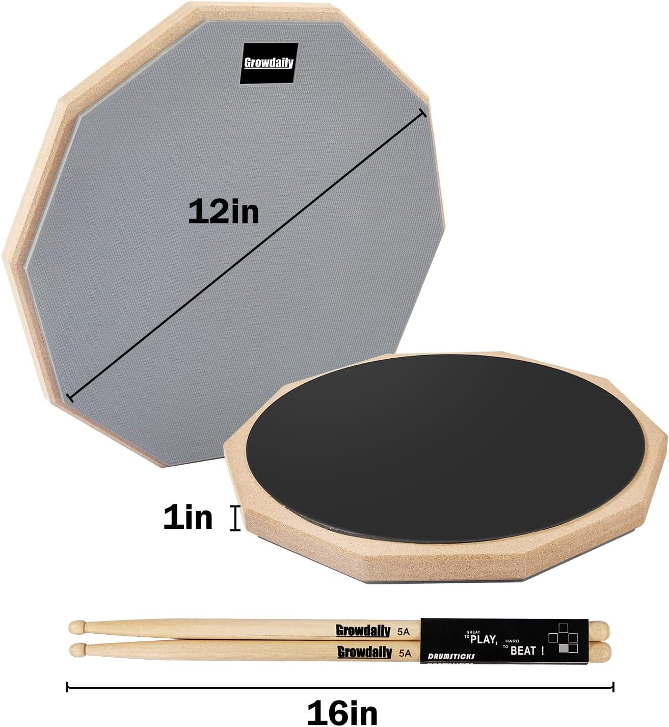 Drum Practice Pad for Drumming Drum Pad and Sticks 12 In,Sided with 2 Pairs/4 Ma