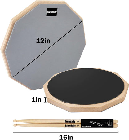 Drum Practice Pad for Drumming Drum Pad and Sticks 12 In,Sided with 2 Pairs/4 Ma