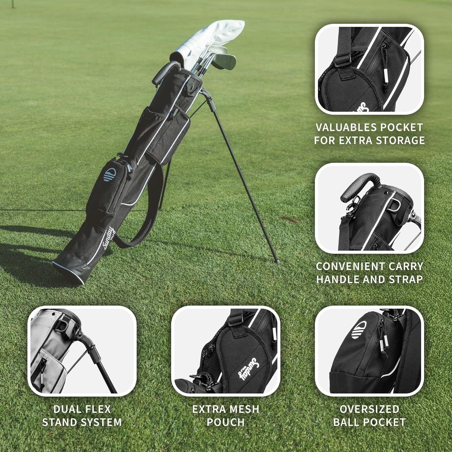 The Original Lightweight Golf Bag with Stand – Easy to carry and super durable.