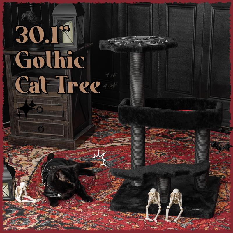 [Petlife] Halloween Cat Tree – Black Castle Series | Multi-Level Cat Tower with Cozy Hideouts, Scratch Posts & Hanging Toys – Spooky & Cute Indoor Playground