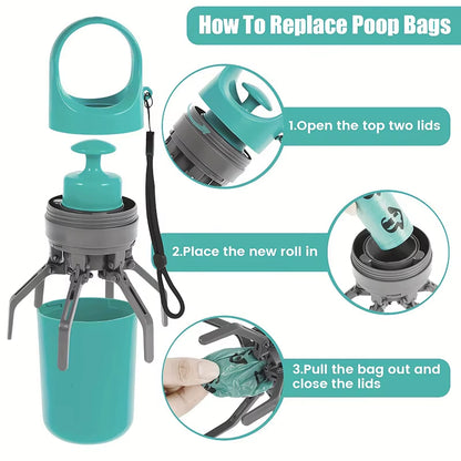 Portable Dog Pooper Scooper  with a built-In garbage bag holder with a unique no touch design. 