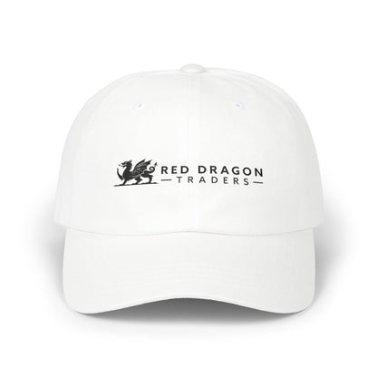 White cap with 'Red Dragon Traders' logo on a white background