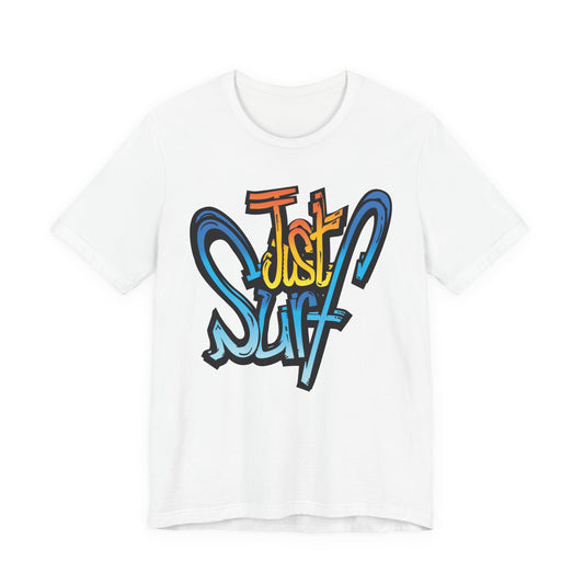 Just Surf Graphic Tee — Retro Surfboard Beach T‑Shirt