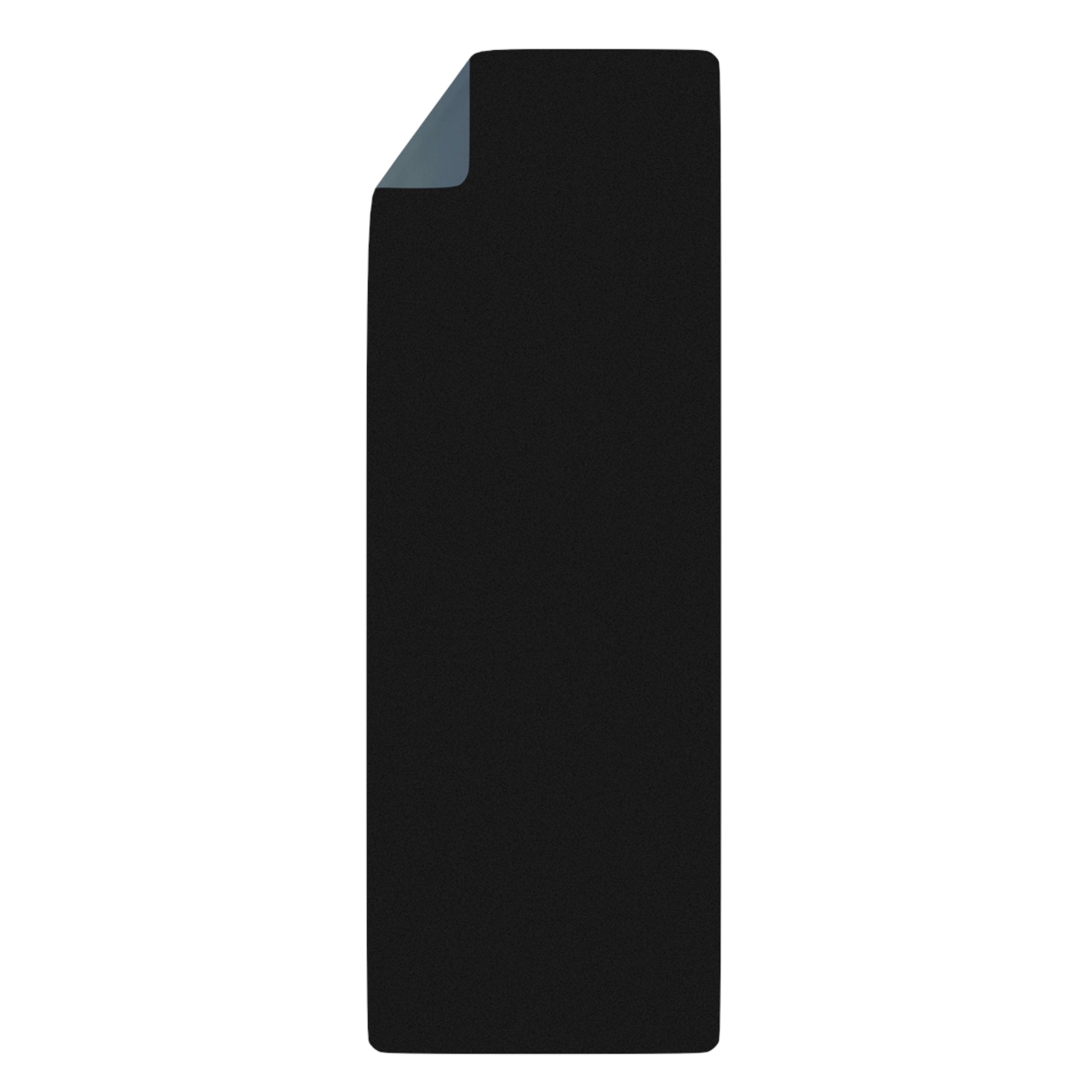 Black backside of yoga mat with a corner on a white background