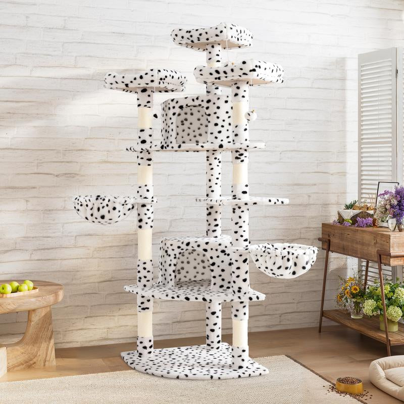 SHA CERLIN 73-Inch Fan-Shaped Corner Cat Tree for Indoor Cats -Save Space with Multi-Level Perches, Condo, Sisal Scratching Posts (Blue/Gray/Beige/Pink/Leopard/White&Black Spot）#Tiktokshopfalldealsforyou#Christmasgifts #Winterfashion