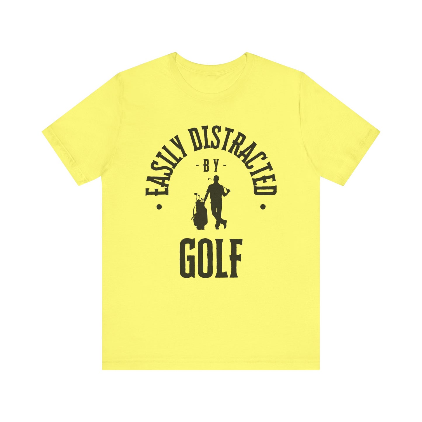 Yellow t-shirt with black text and graphic on a white background
