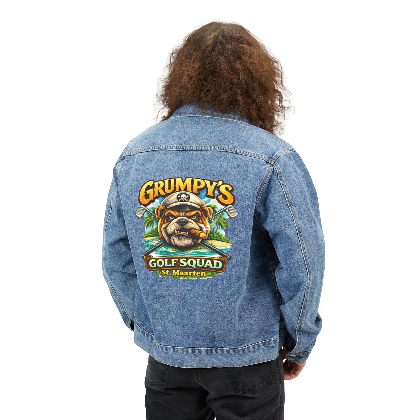 Denim Jacket — "Grumpy's Golf Squad" Embroidered Back Graphic