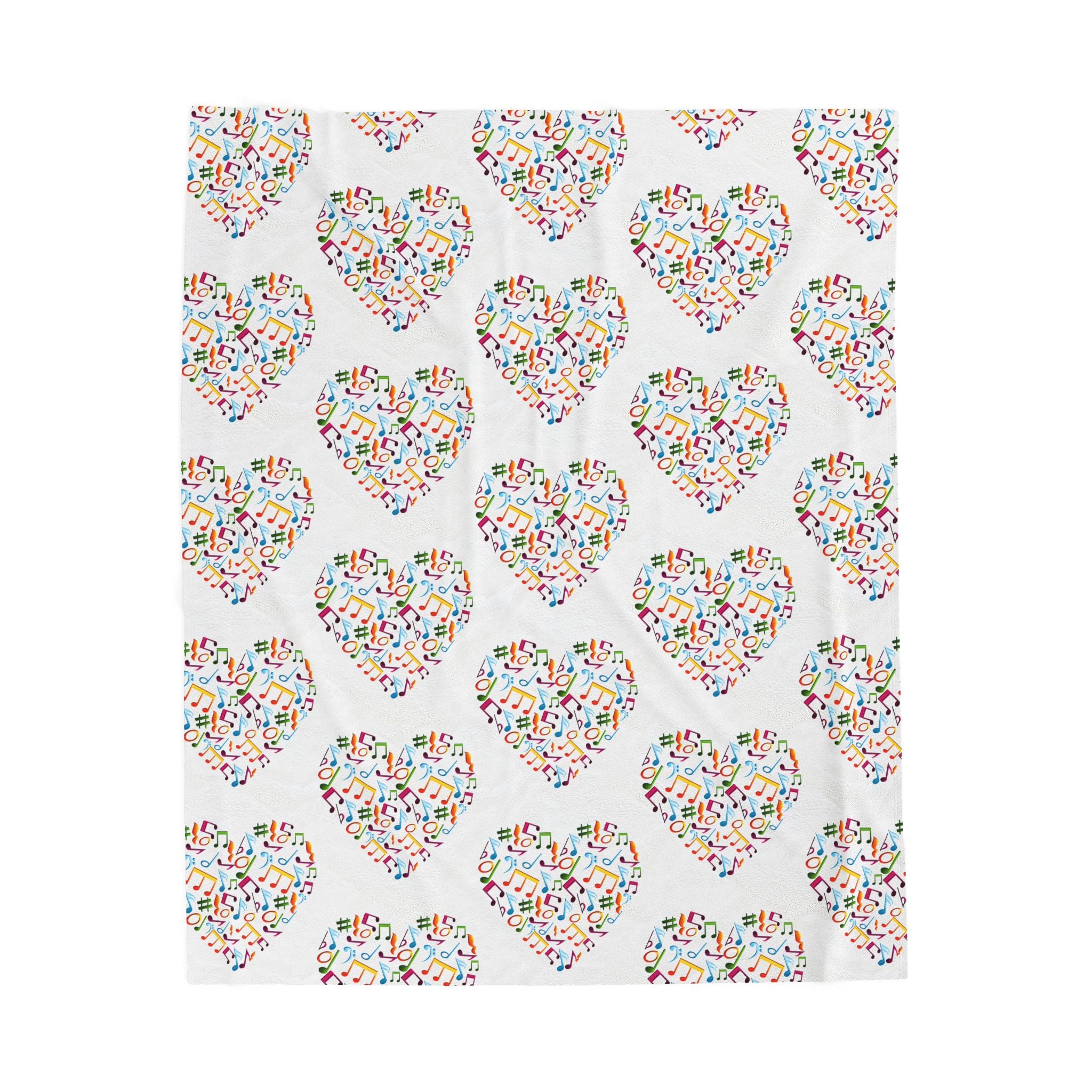 Hearts blanket with colorful musical note pattern