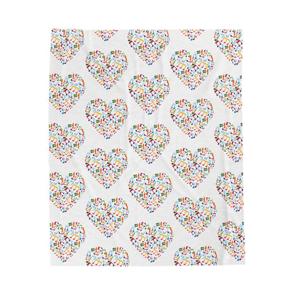 Hearts blanket with colorful musical note pattern