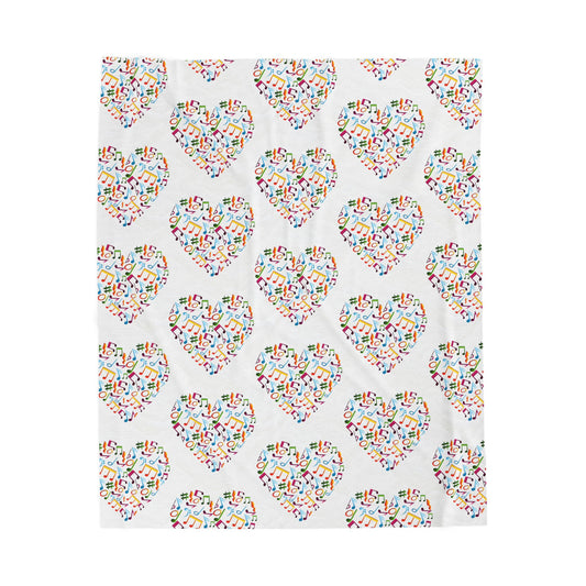 Hearts blanket with colorful musical note pattern