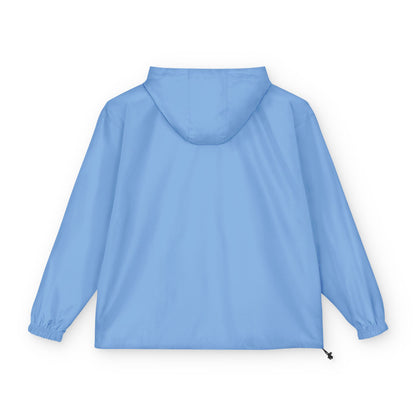 Light blue jacket with a hood on a white background