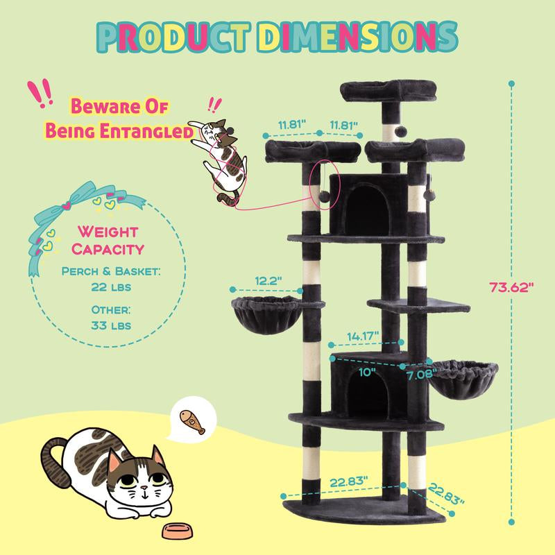 SHA CERLIN 73-Inch Fan-Shaped Corner Cat Tree for Indoor Cats -Save Space with Multi-Level Perches, Condo, Sisal Scratching Posts (Blue/Gray/Beige/Pink/Leopard/White&Black Spot）#Tiktokshopfalldealsforyou#Christmasgifts #Winterfashion